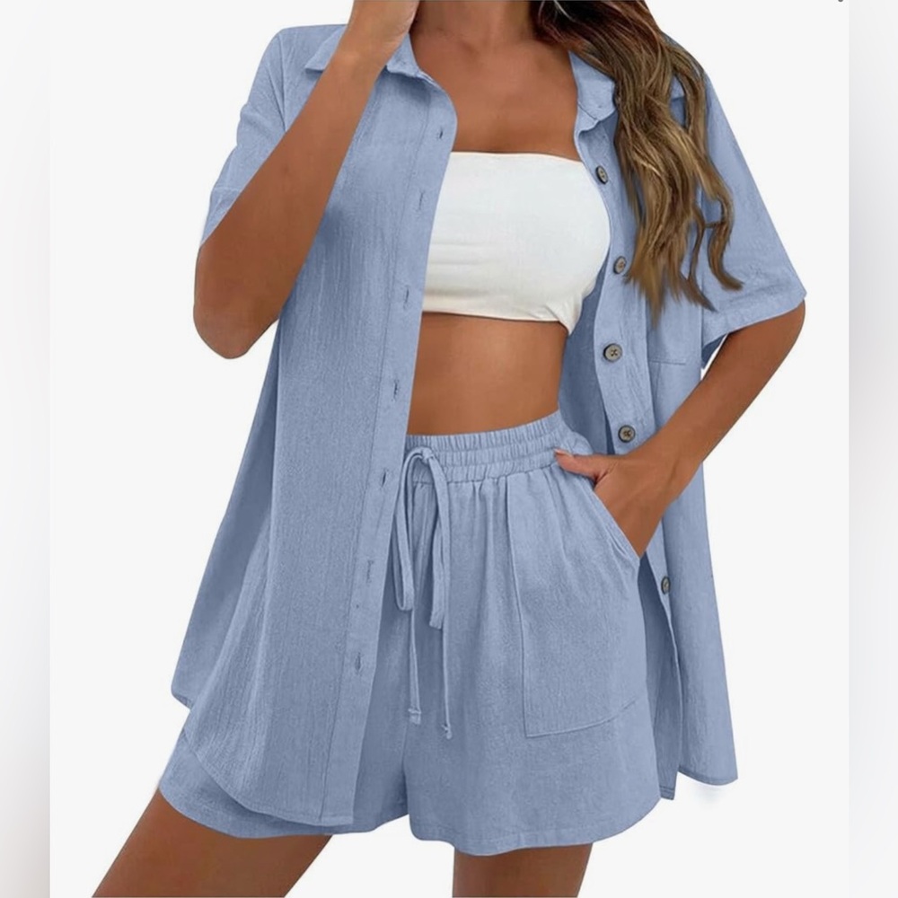 NEW Bespoke Light Blue Casual Button Down Shirt and shorts
